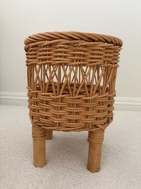 Woven Rattan Accent Basket Stand - Natural Light Brown